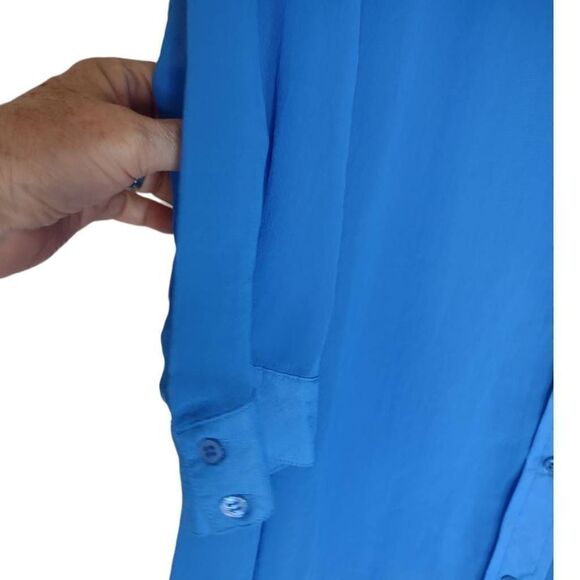 Como Turquoise Top 3/4 Sleeve Chiffon Button Front Short Long Sz L‎ - Picture 9 of 9